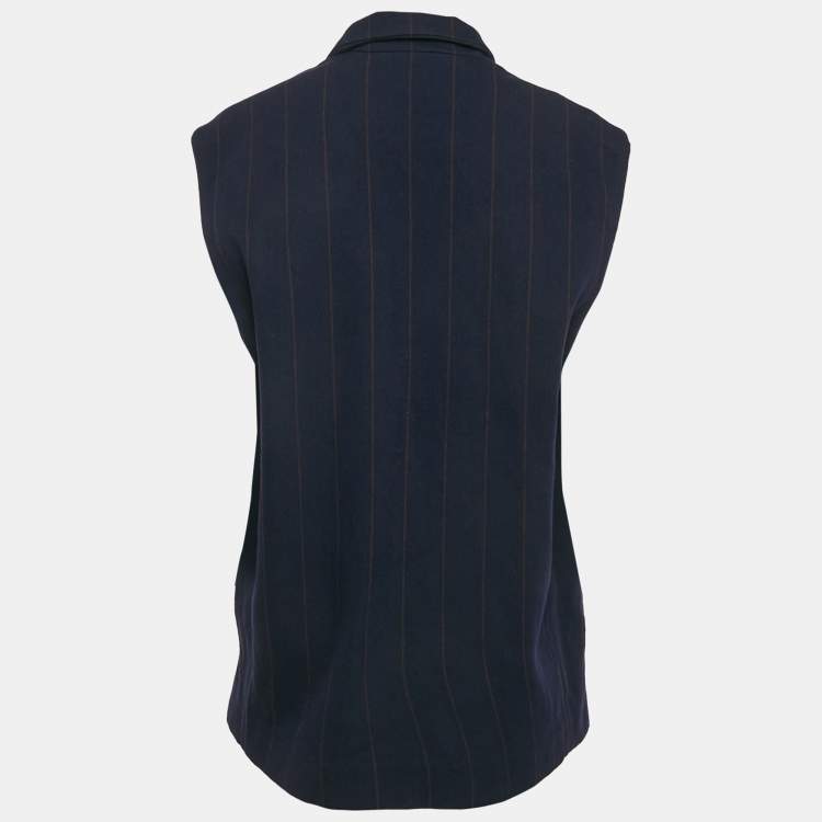 Pre Owned IRO Navy Blue Pinstripe Wool Blend Sleeveless Oversized Coat M
