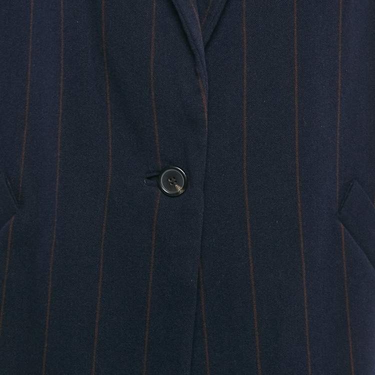 Pre Owned IRO Navy Blue Pinstripe Wool Blend Sleeveless Oversized Coat M