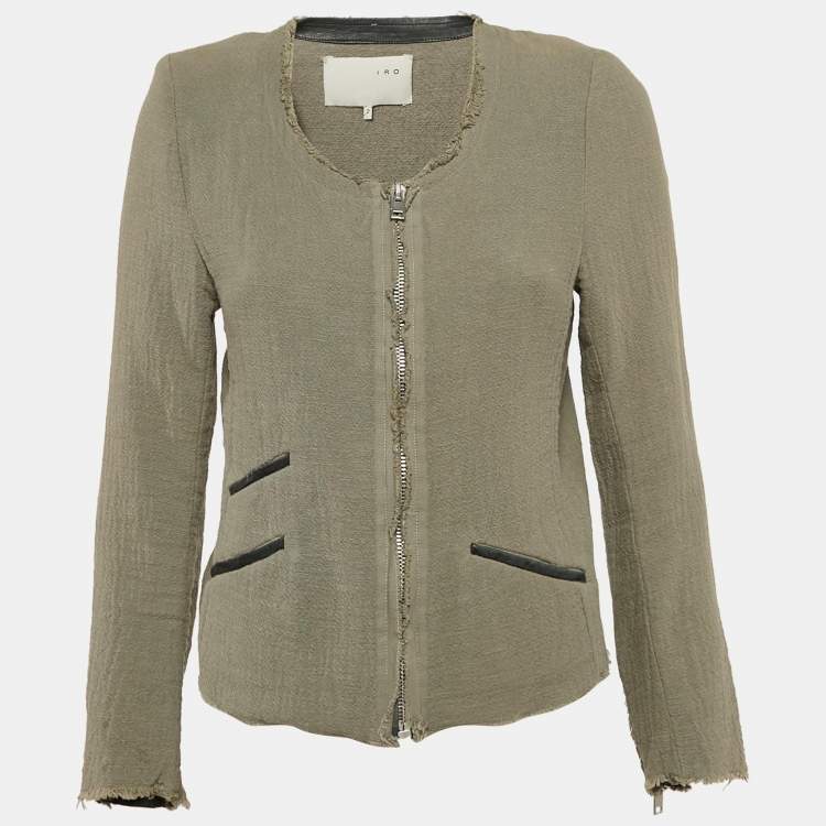 Pre Owned IRO Green Textured Cotton Zip-Up Raw Edged Jacket S