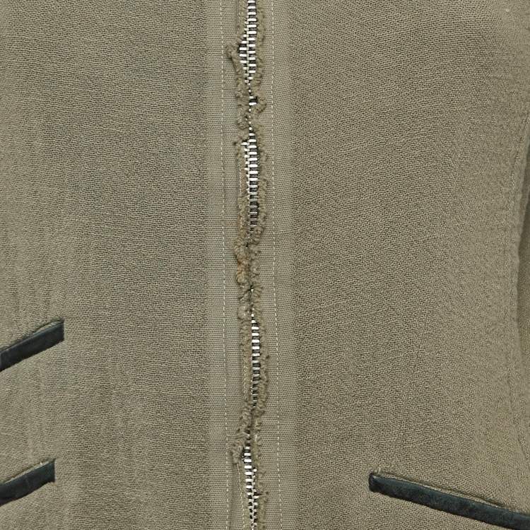 Pre Owned IRO Green Textured Cotton Zip-Up Raw Edged Jacket S