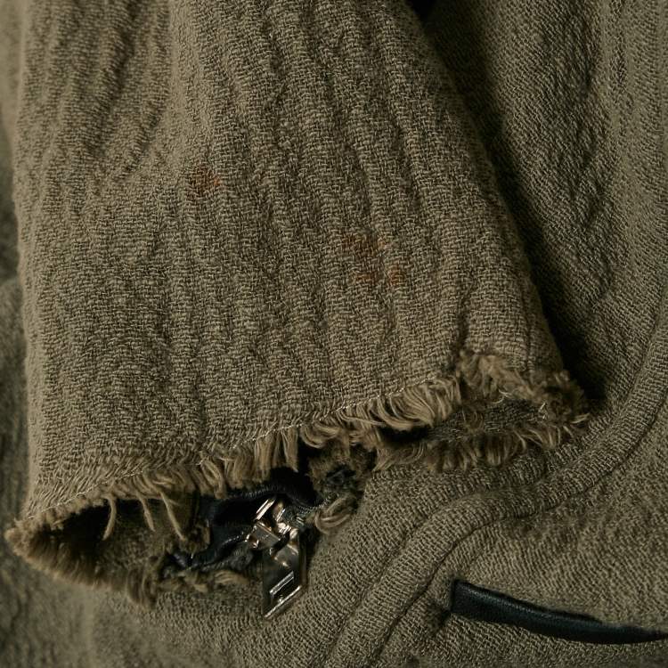 Pre Owned IRO Green Textured Cotton Zip-Up Raw Edged Jacket S