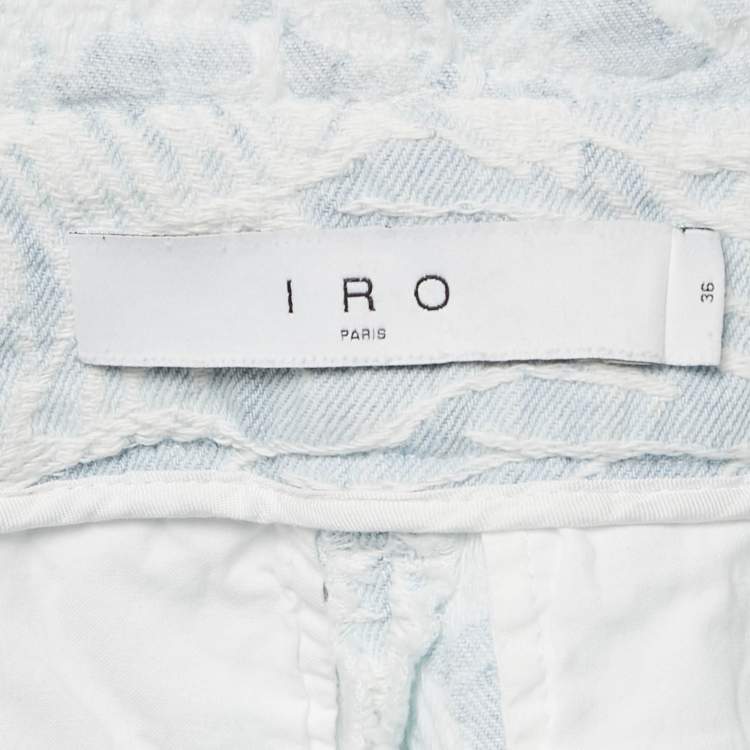 Pre Owned IRO Blue Jacquard Denim Raw Edge Belted Shorts S