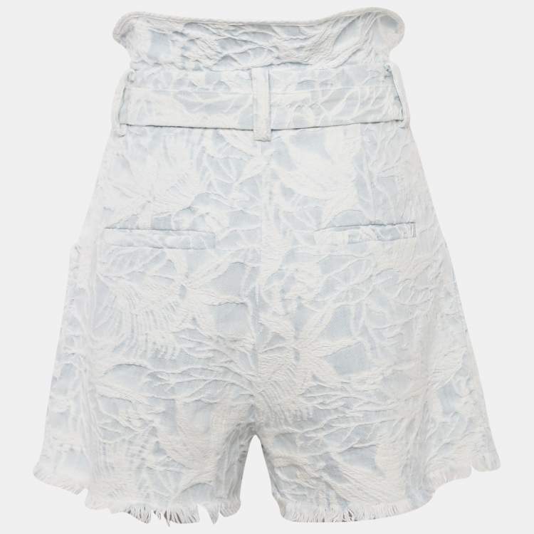Pre Owned IRO Blue Jacquard Denim Raw Edge Belted Shorts S