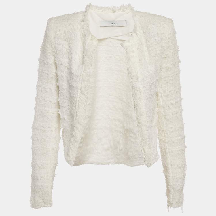 Pre Owned IRO White Tweed Open Front Moana Jacket XXS