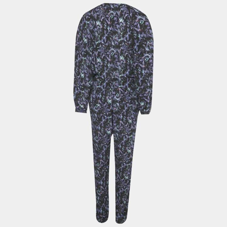 Pre Owned IRO Black Printed Crepe Plunge Neck Jumpsuit XL