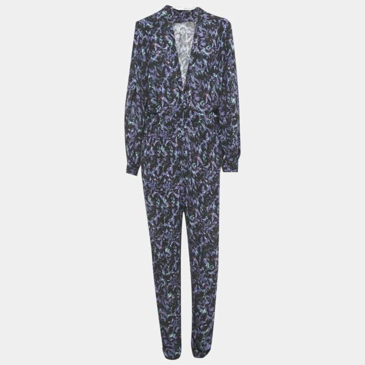 Pre Owned IRO Black Printed Crepe Plunge Neck Jumpsuit XL