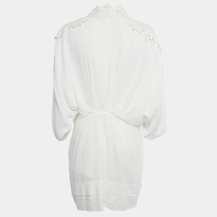 Pre Owned IRO White Lace Trim Cotton Mini Dress L