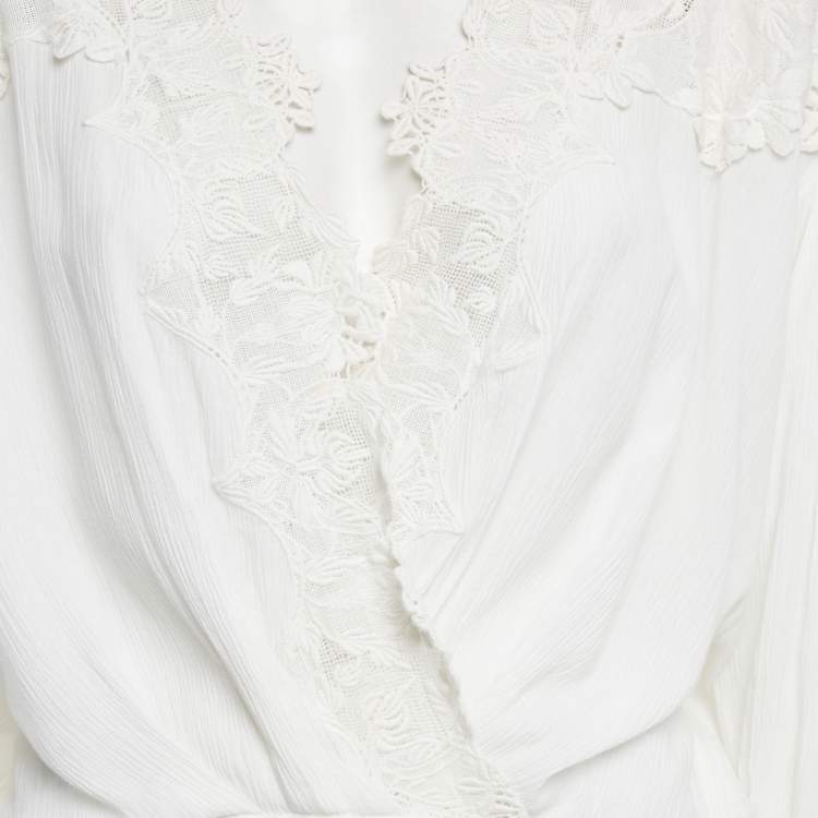 Pre Owned IRO White Lace Trim Cotton Mini Dress L