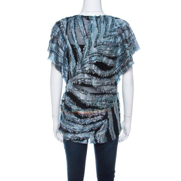 مملوكة مسبقًا IRO Metallic Blue Fil Coupé Silk Onara Top S