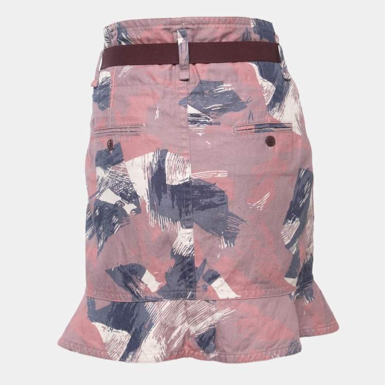 Pre Owned Isabel Marant Etoile Purple Printed Cotton Blend Belted Skirt L