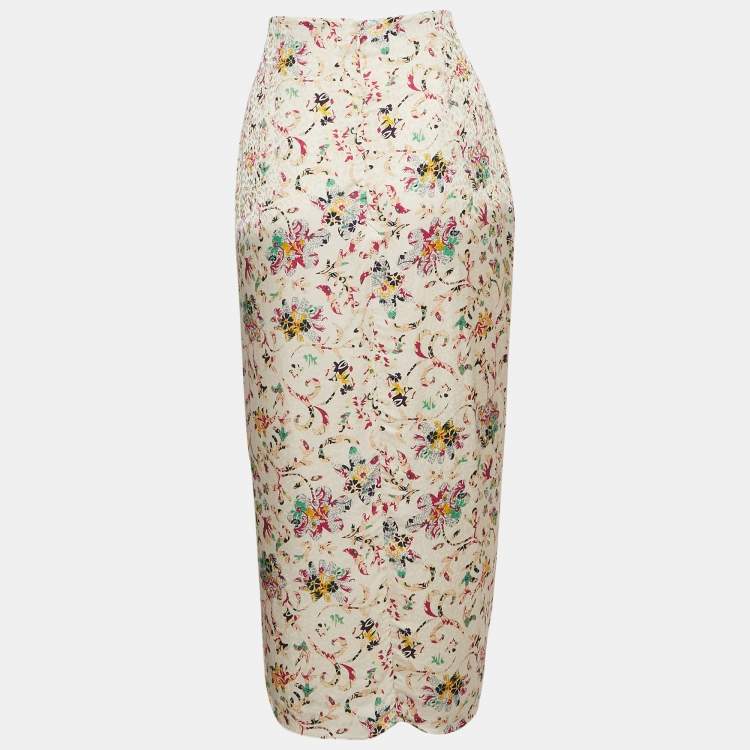 Pre Owned Isabel Marant Etoile Cream Floral Print Crepe Berthe Draped Skirt M
