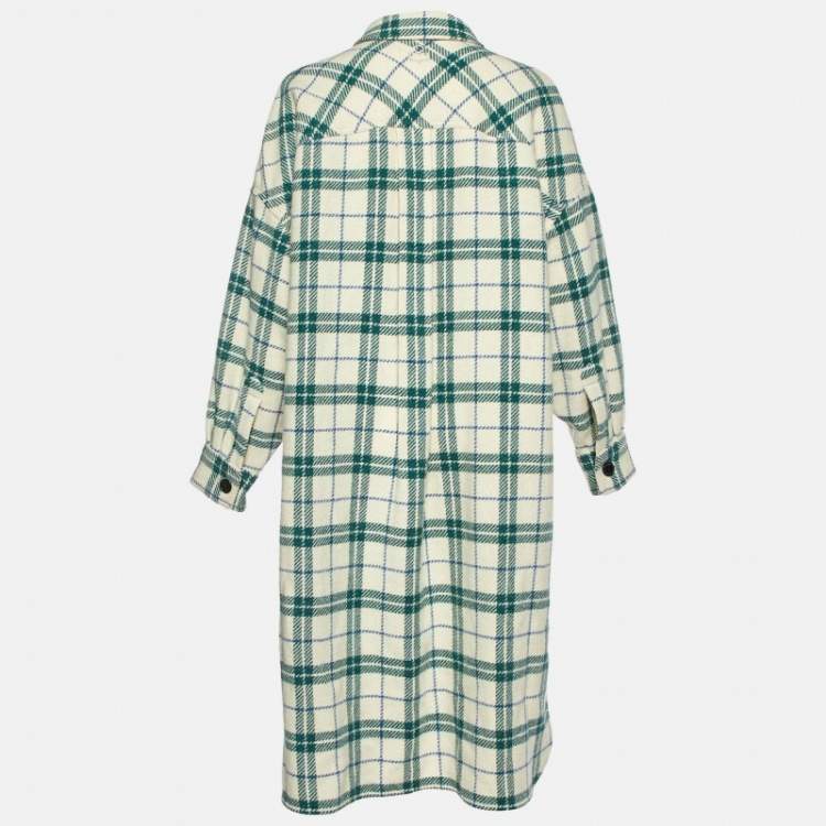 Pre Owned Isabel Marant Etoile Ivory White Faxon Plaid Wool Drop Shoulder Long Coat XS
