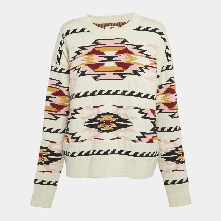 Pre Owned Isabel Marant Etoile Grey Geometric Intarsia Knit Sweater M
