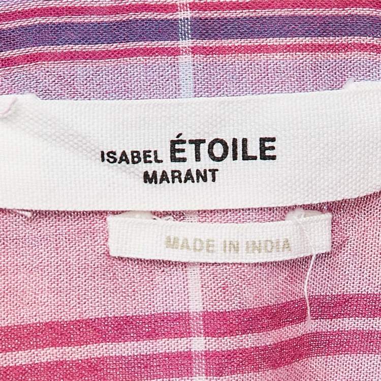 Pre Owned Isabel Marant Etoile Pink Plaid Cotton Puff Sleeve Bethany Shirt S