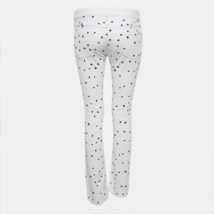 Pre Owned Isabel Marant Etoile White Embroidered Denim Jeans S Waist 30"