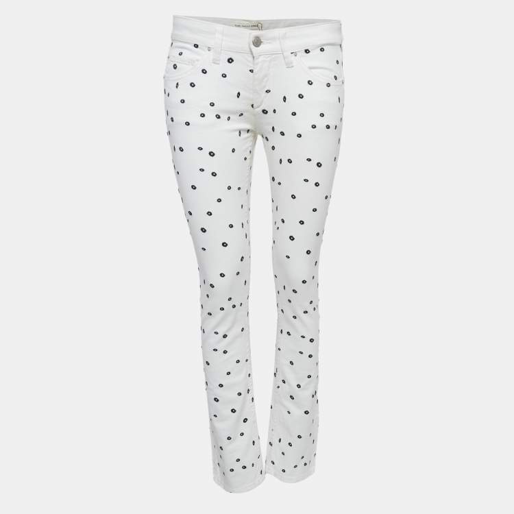 Pre Owned Isabel Marant Etoile White Embroidered Denim Jeans S Waist 30"