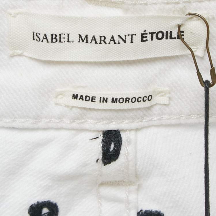 Pre Owned Isabel Marant Etoile White Embroidered Denim Jeans S Waist 30"
