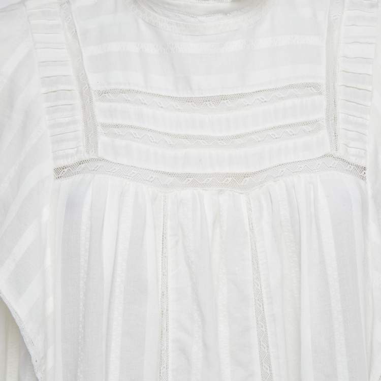Pre Owned Isabel Marant Etoile White Stripe Cotton Lace Trim Ruffled Mini Dress L