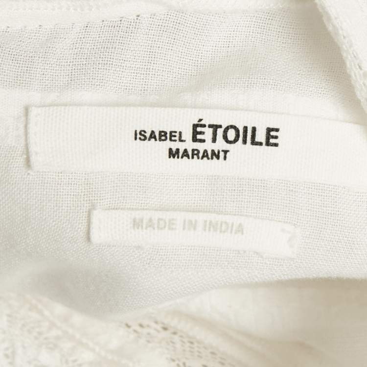 Pre Owned Isabel Marant Etoile White Stripe Cotton Lace Trim Ruffled Mini Dress L