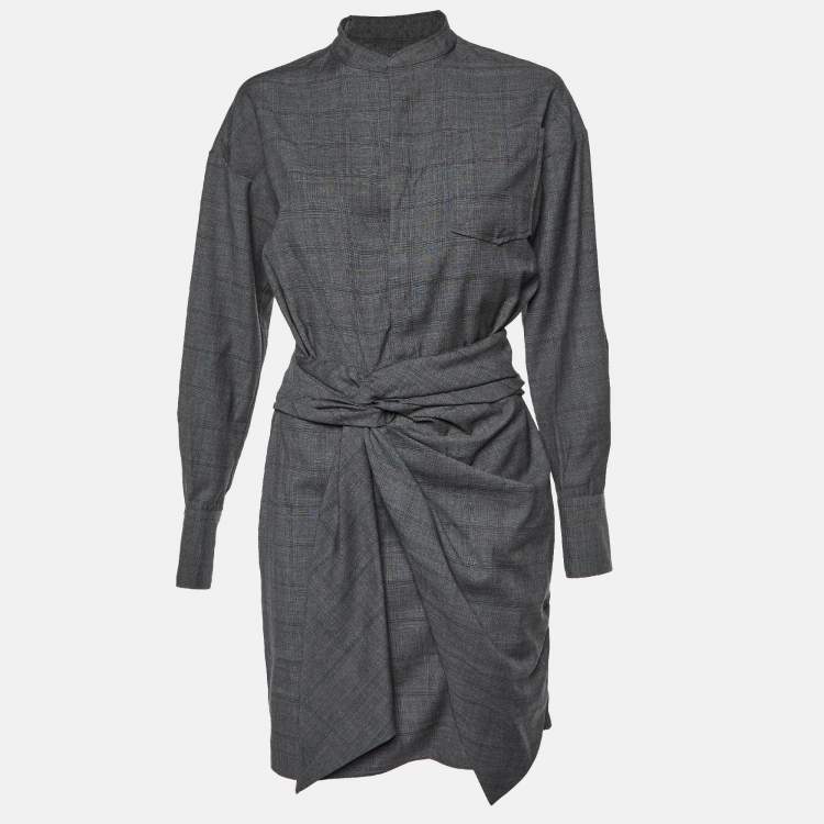 Pre Owned Isabel Marant Etoile Grey Plaid Wool Draped Short Dress M