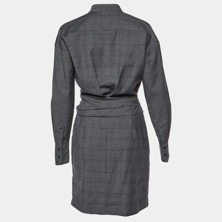 Pre Owned Isabel Marant Etoile Grey Plaid Wool Draped Short Dress M