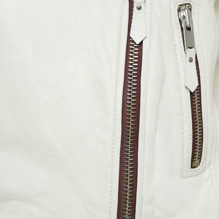 Pre Owned Isabel Marant Etoile Off White Leather Zip-Up Jacket S