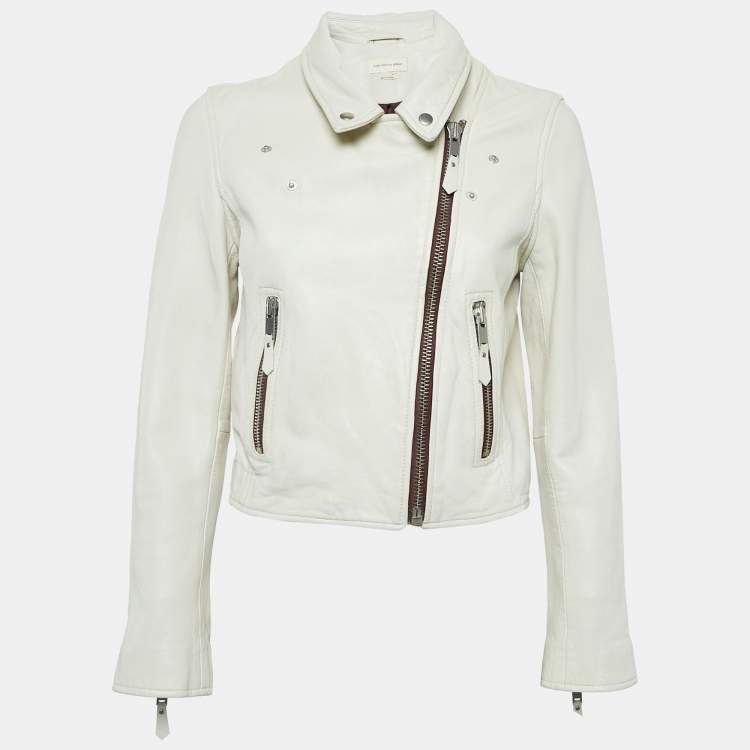 Pre Owned Isabel Marant Etoile Off White Leather Zip-Up Jacket S