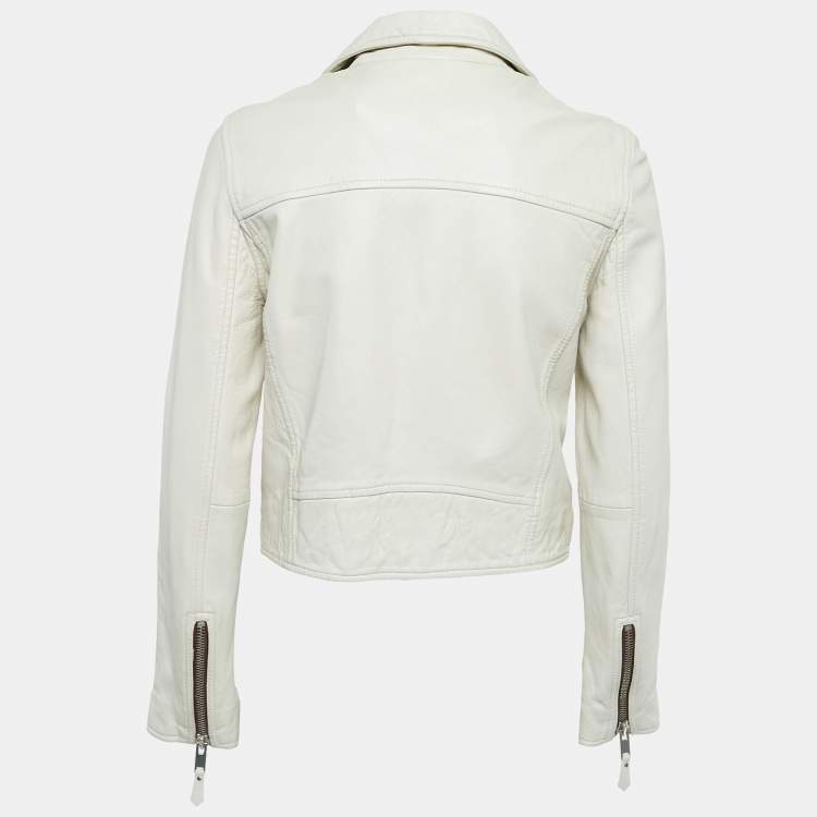 Pre Owned Isabel Marant Etoile Off White Leather Zip-Up Jacket S