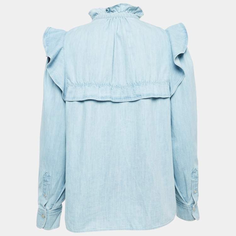 Pre Owned Isabel Marant Etoile Light Blue Denim Button Front Ruffled Blouse M