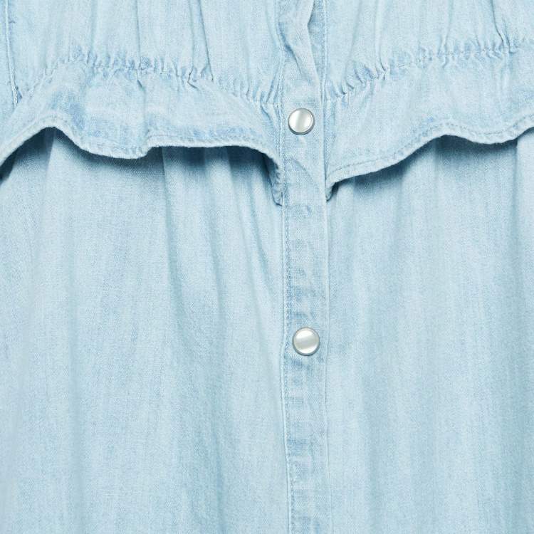 Pre Owned Isabel Marant Etoile Light Blue Denim Button Front Ruffled Blouse M