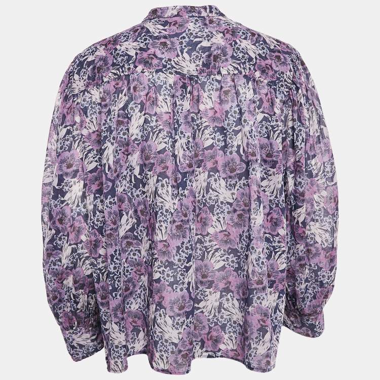 Pre Owned Isabel Marant Etoile Purple/Multicolor Floral Print Cotton Top S