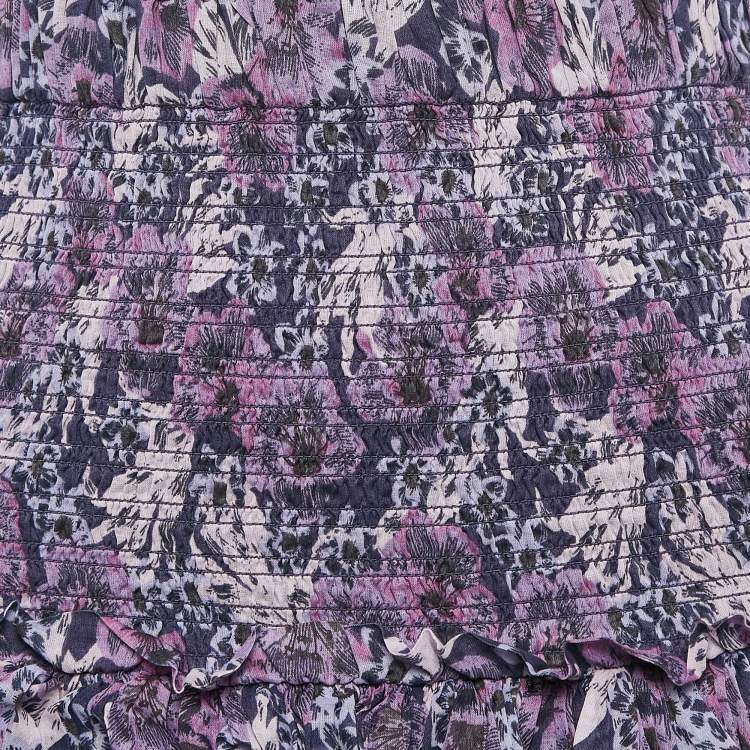 Pre Owned Isabel Marant Etoile Purple Floral Print Cotton Naomi Shirring Tiered Mini Skirt S