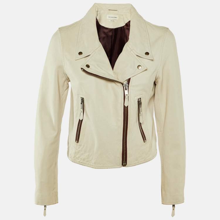 Pre Owned Isabel Marant Etoile White Leather Zip-Up Jacket XS