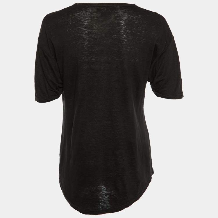 Pre Owned Isabel Marant Etoile Black Logo Print Linen Koldi T-Shirt M