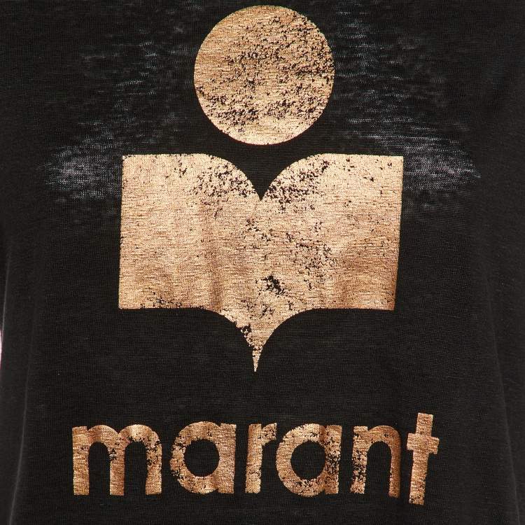 Pre Owned Isabel Marant Etoile Black Logo Print Linen Koldi T-Shirt M