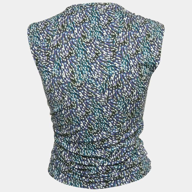 Pre Owned Isabel Marant Etoile Blue Jeldia Print Jersey Tie-Up Ruche Top XS