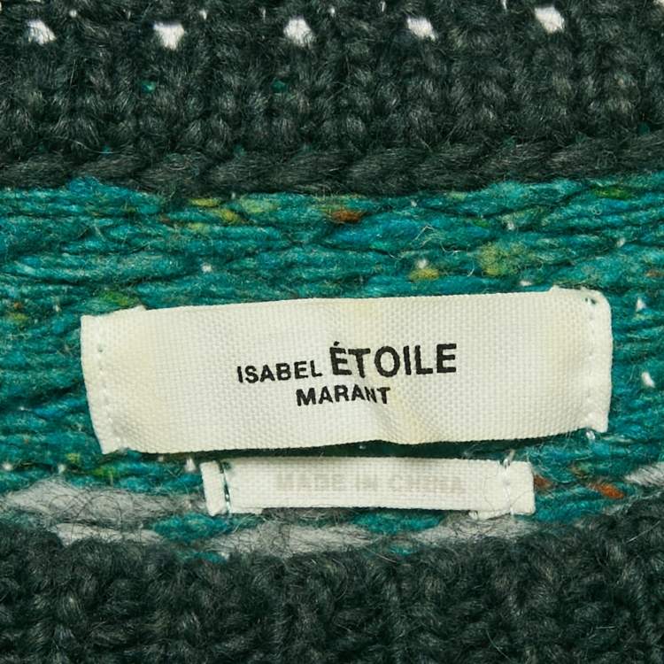 Pre Owned Isabel Marant Etoile Green Sienna Intarsia Wool Pullover XS