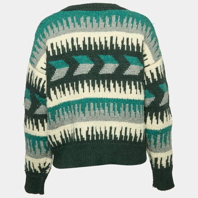 Pre Owned Isabel Marant Etoile Green Sienna Intarsia Wool Pullover XS
