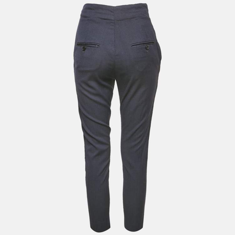 Pre Owned Isabel Marant Etoile Navy Blue Patterned Wool Trousers S