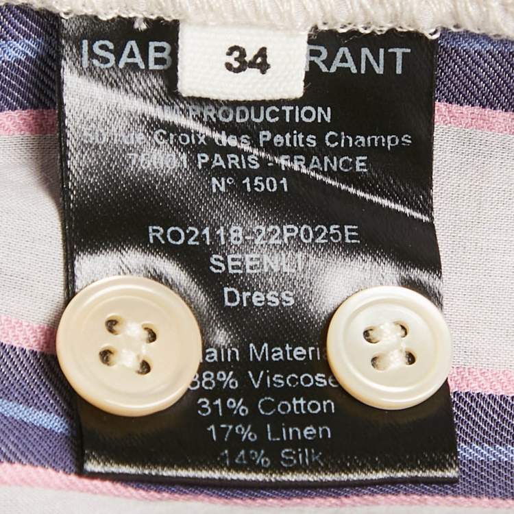 Pre Owned Isabel Marant Etoile White/Blue Stripe Cotton Blend Seenli Shirt Dress M