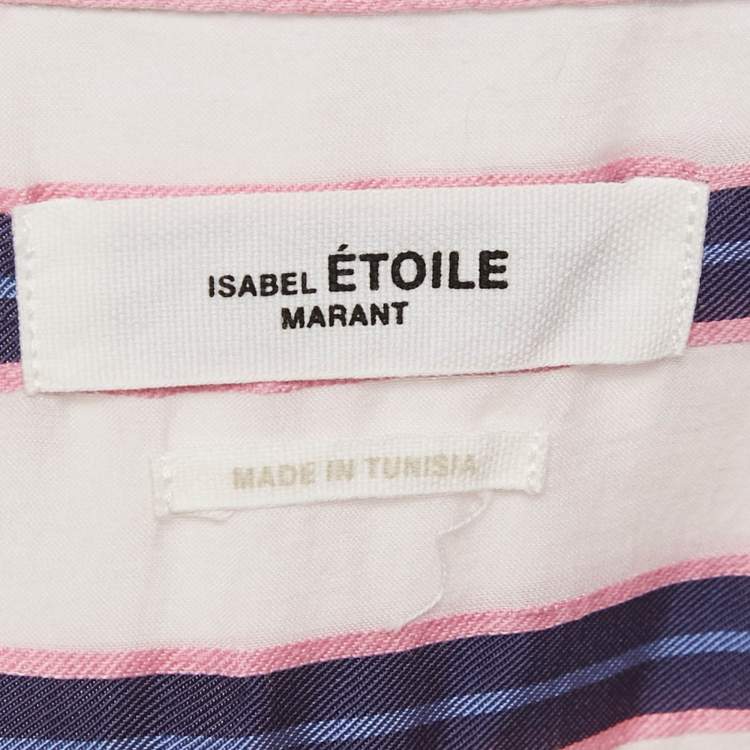 Pre Owned Isabel Marant Etoile White/Blue Stripe Cotton Blend Seenli Shirt Dress M