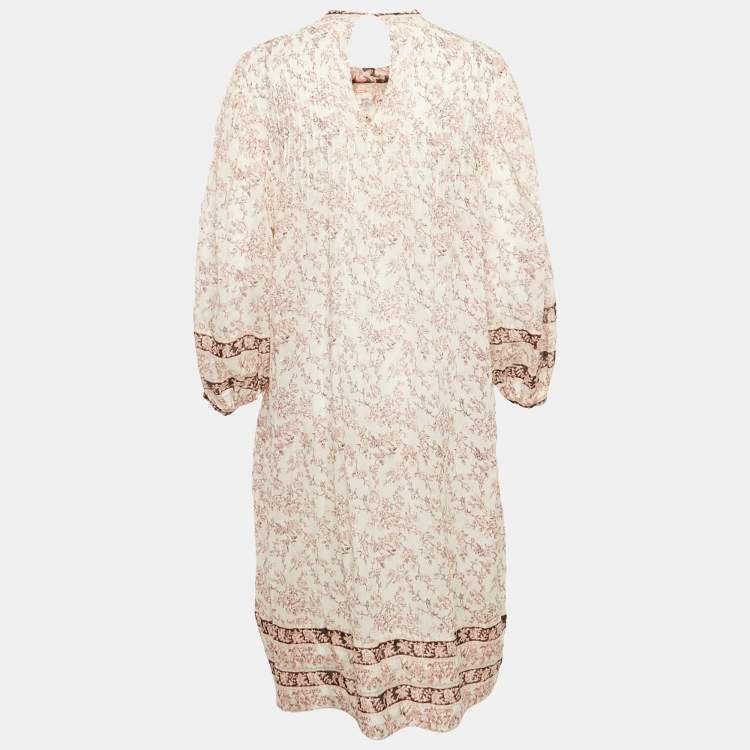 Pre Owned Isabel Marant Etoile Pink Printed Cotton Pleated Midi Dress L