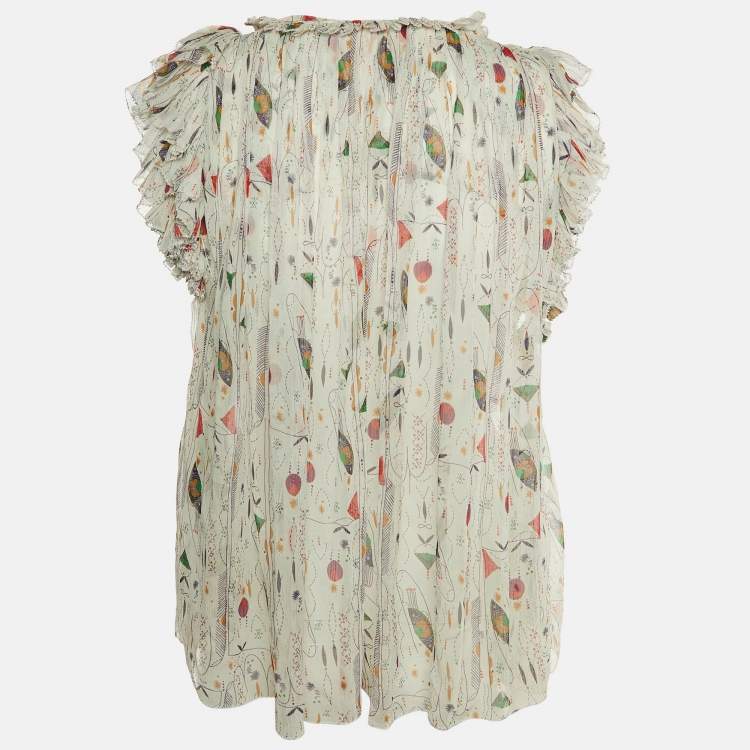 Pre Owned Isabel Marant Etoile White Printed Silk Erell Top S