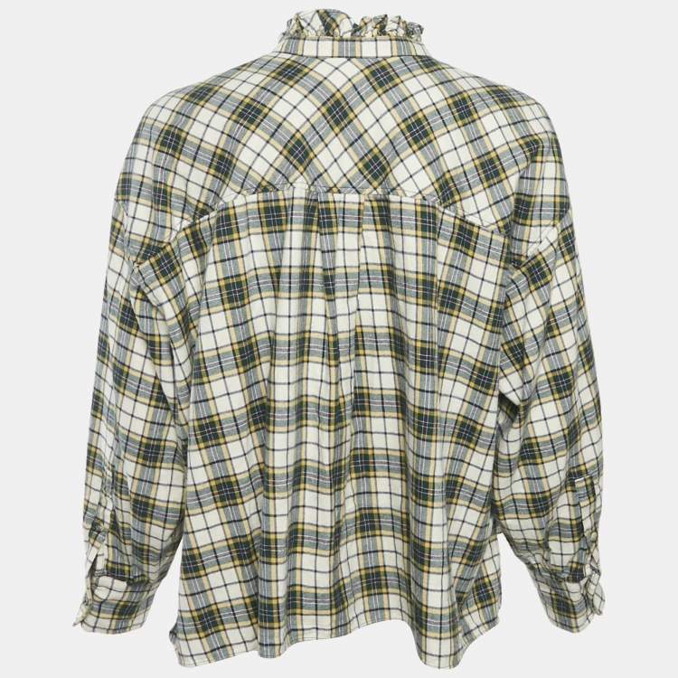 Pre Owned Isabel Marant Etoile Green Tartan Check Cotton Ruffled Blouse S