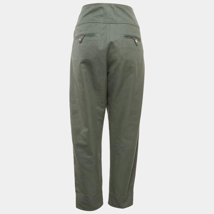 Pre Owned Isabel Marant Etoile Green Cotton Tapered Raluniae Trousers S