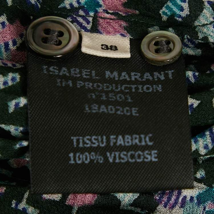 Pre Owned Isabel Marant Etoile Dark Green Printed Crepe Top XL
