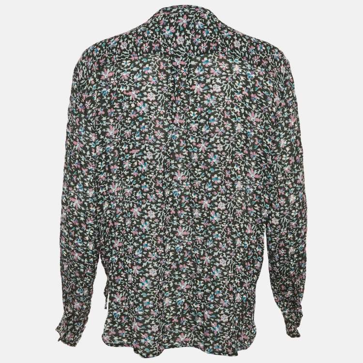 Pre Owned Isabel Marant Etoile Dark Green Printed Crepe Top XL