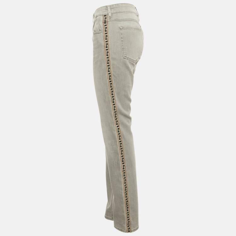 Pre Owned Isabel Marant Etoile Grey Washed Denim Embroidered Trim Jeans XL Waist 32"