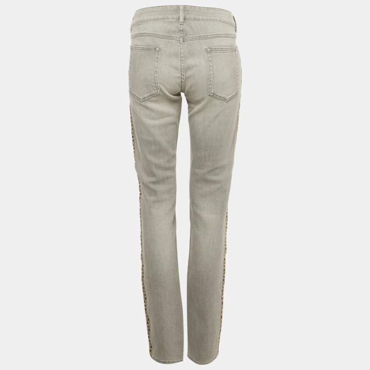 Pre Owned Isabel Marant Etoile Grey Washed Denim Embroidered Trim Jeans XL Waist 32"