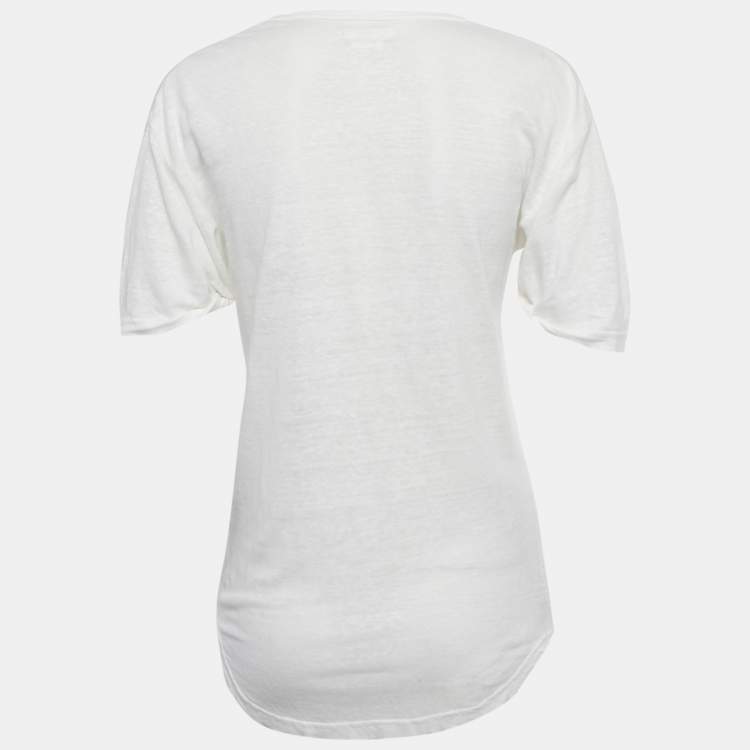 Pre Owned Isabel Marant Etoile White Foil Logo Print Linen Jersey Top S